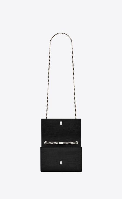 KATE SMALL CHAIN BAG WITH TASSEL IN CROCODILE-EMBOSSED SHINY LEATHER