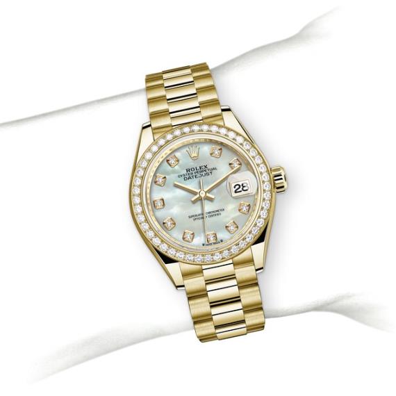 Rolex LADY-DATEJUST Oyster, 28 mm, yellow gold and diamonds