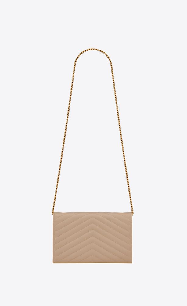 CASSANDRE SAINT LAURENT MATELASSÉ CHAIN WALLET IN GRAIN DE POUDRE EMBOSSED LEATHER