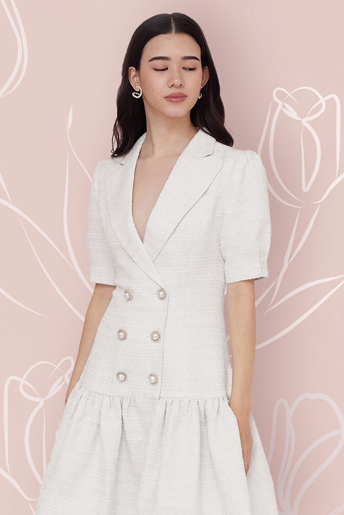 FREIDA WHITE TWEED DRESS