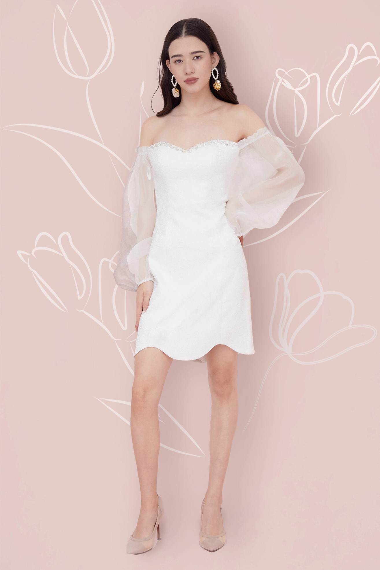CLEMENTINE WHITE FLOWER JACQUARD DRESS
