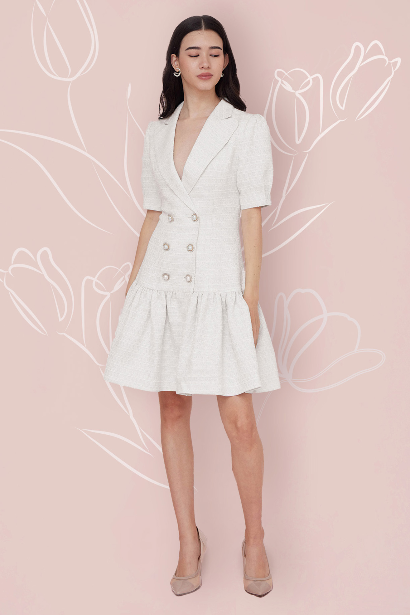 FREIDA WHITE TWEED DRESS