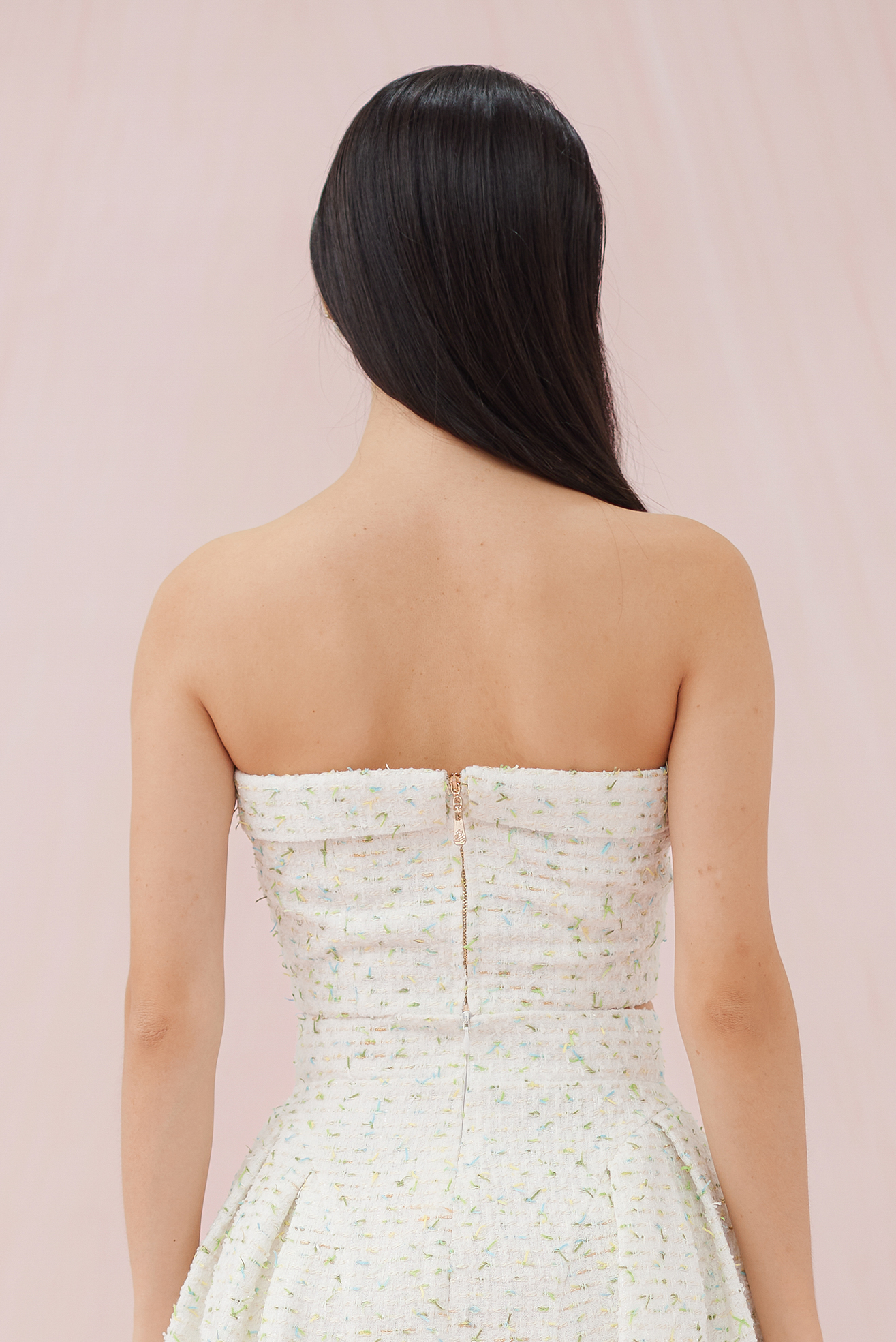 NOEMI BUSTIER BLUE-GREEN TWEED TOP