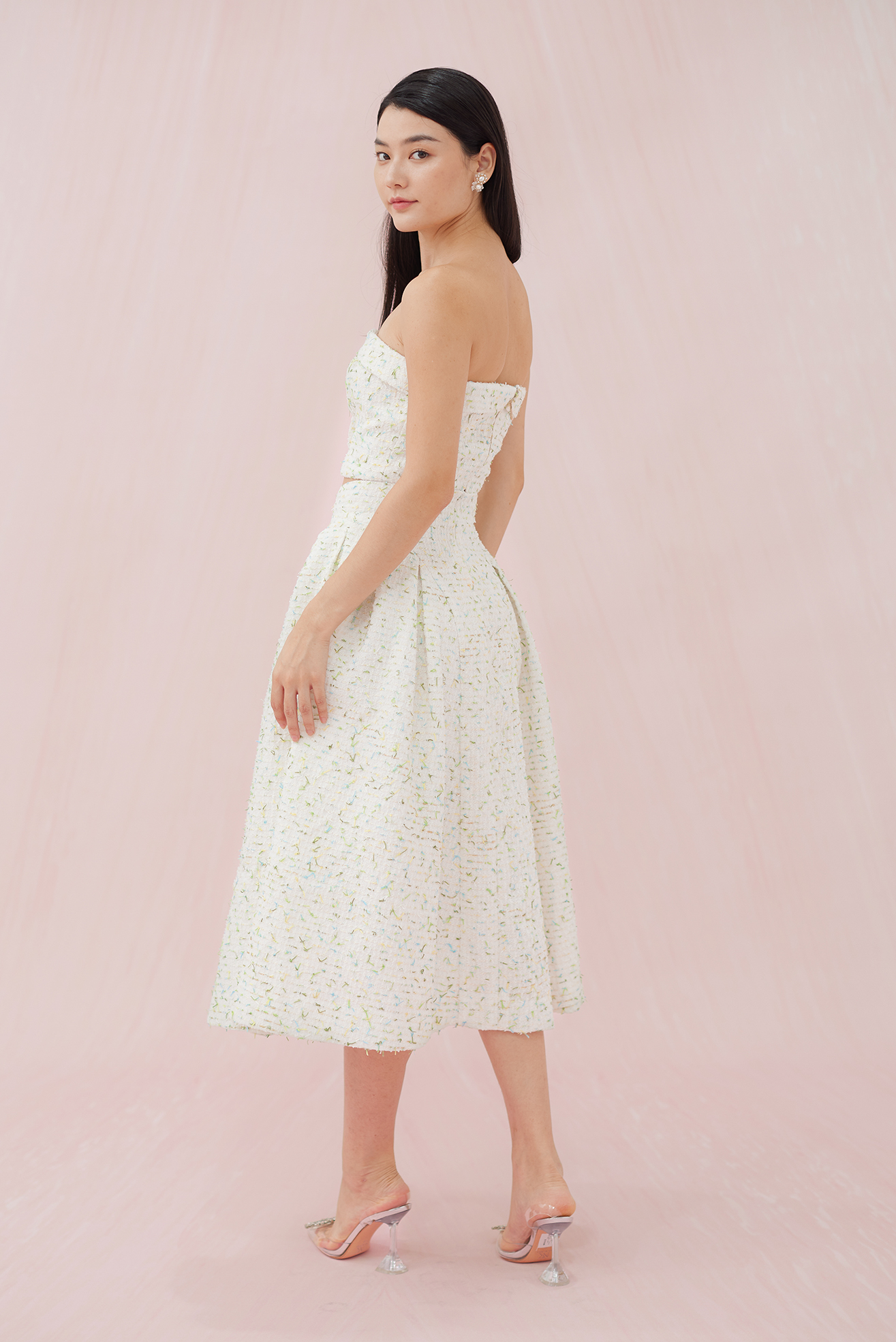 NOEMI BLUE-GREEN TWEED LONG SKIRT