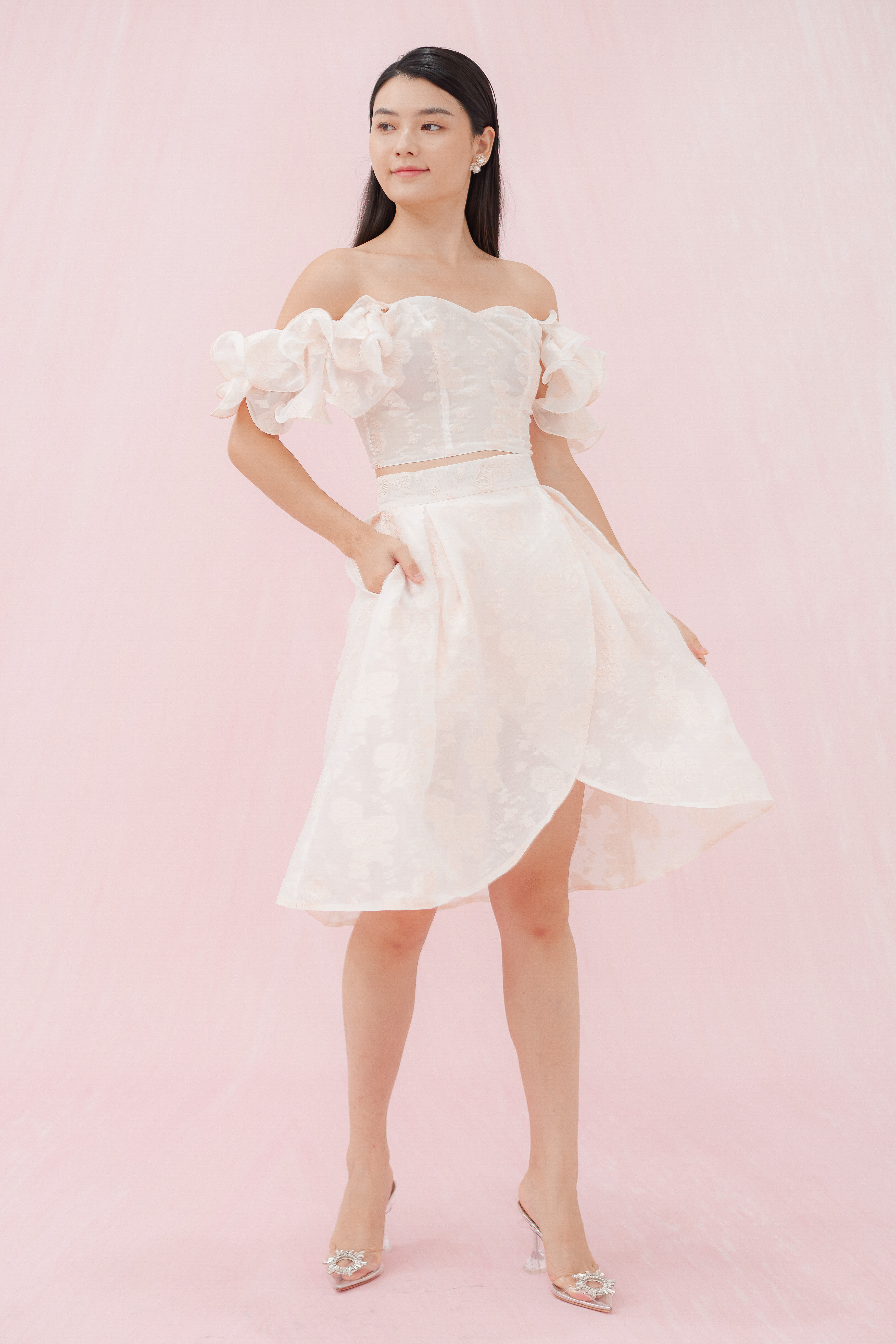 FRANCENA PINK FLOWER JACQUARD SHORT SKIRT