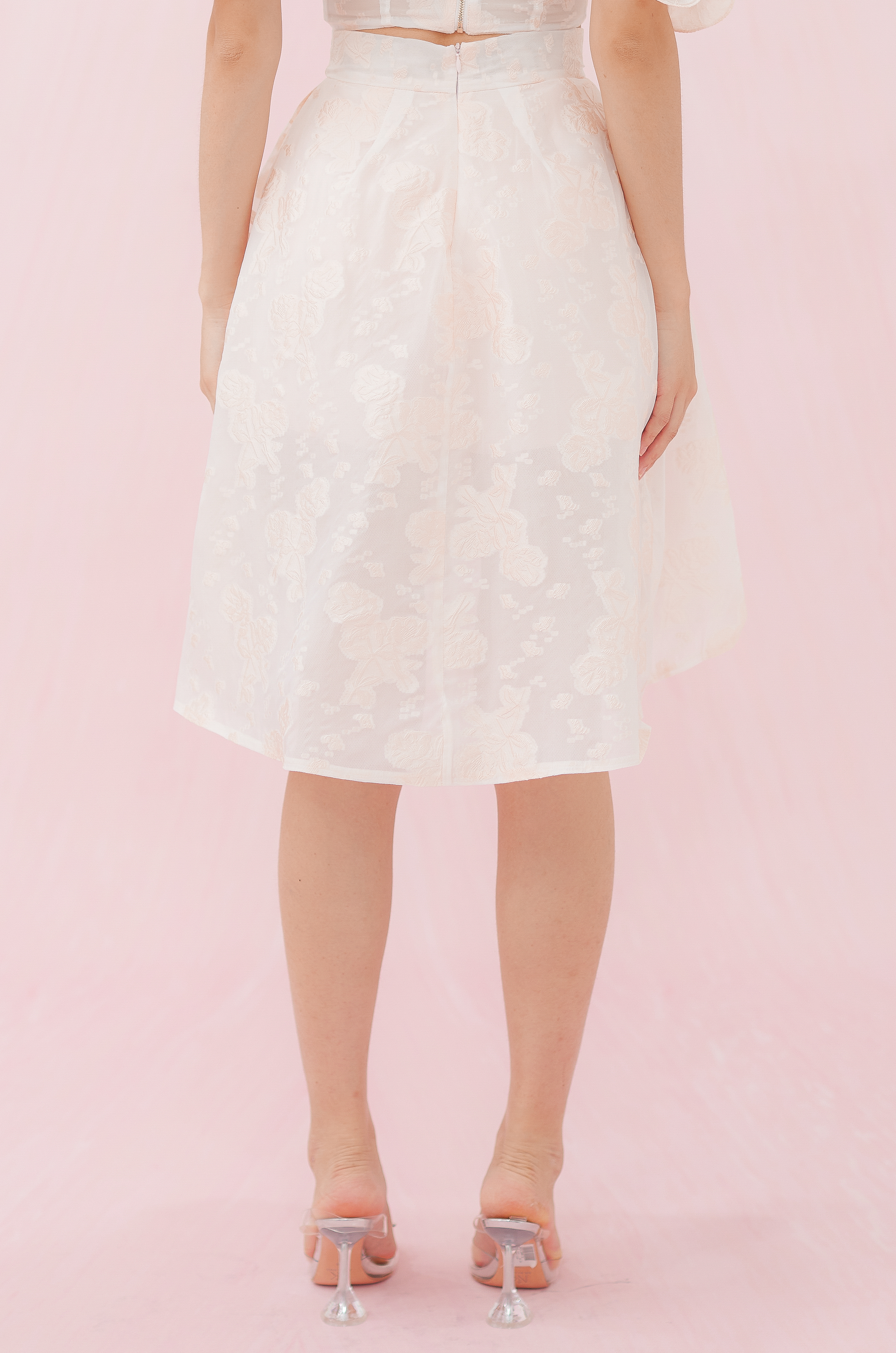 FRANCENA PINK FLOWER JACQUARD SHORT SKIRT