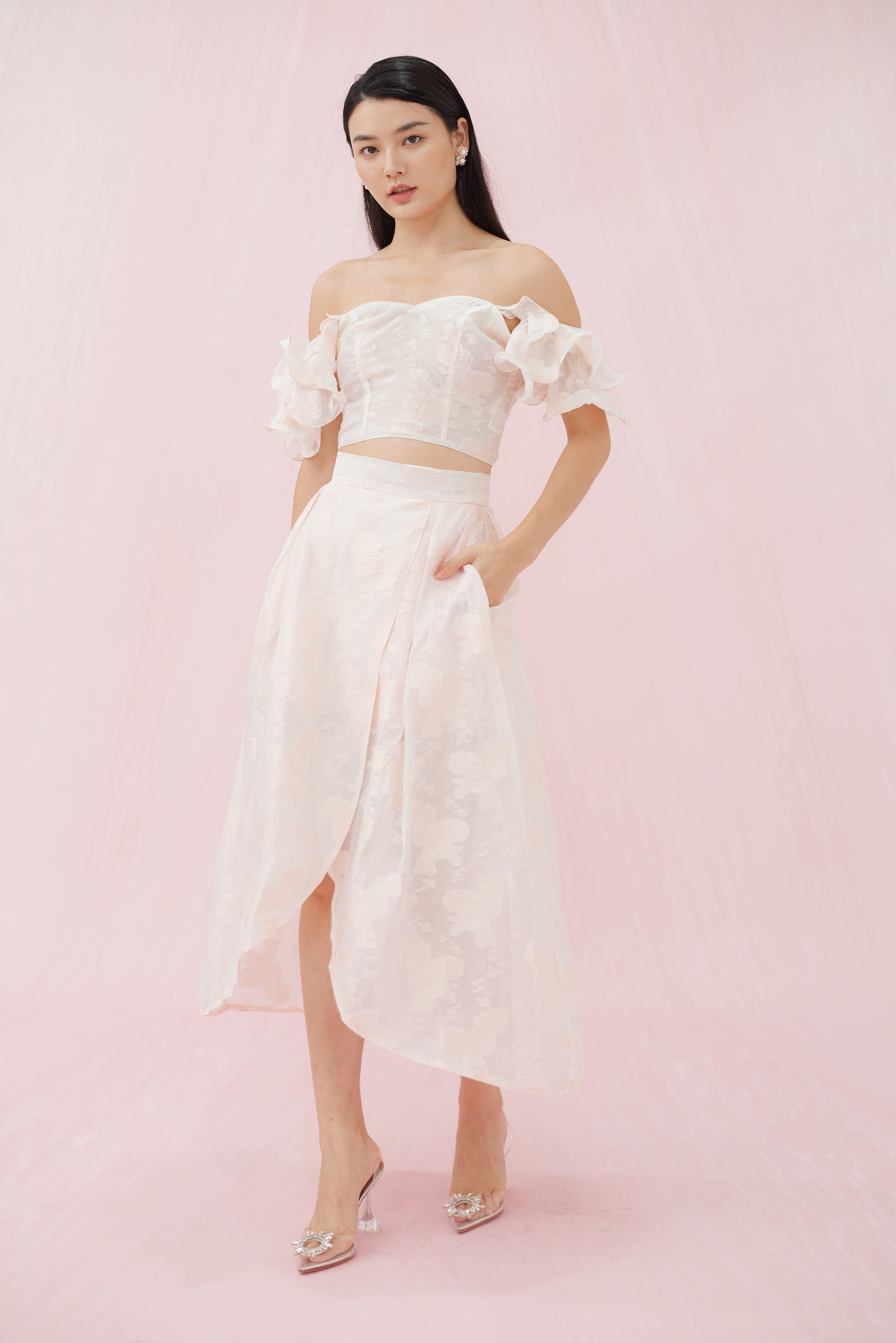 FRANCENA PINK FLOWER JACQUARD TOP