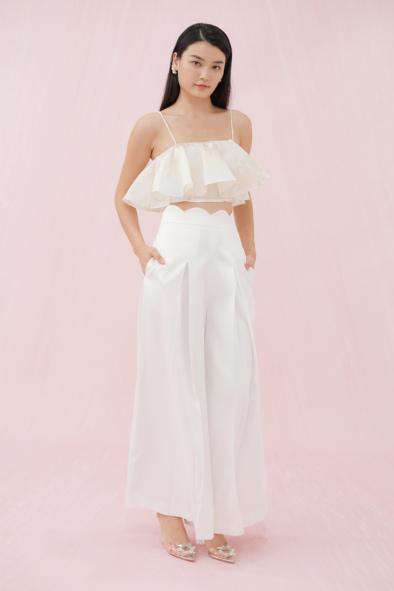 MARGO WHITE SATIN PLEATED PANTS