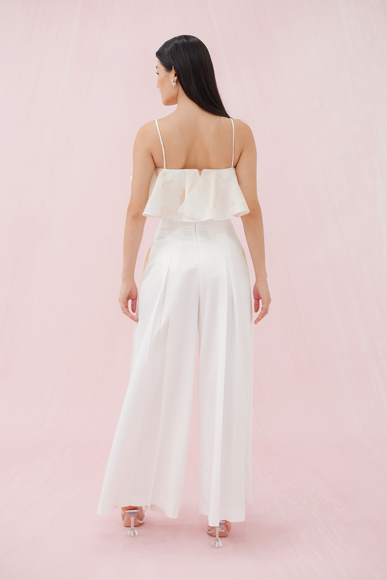 MARGO WHITE SATIN PLEATED PANTS