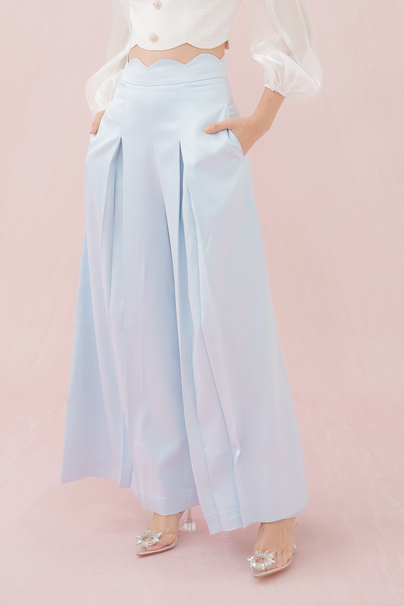 MARGO BLUE SATIN PLEATED PANTS