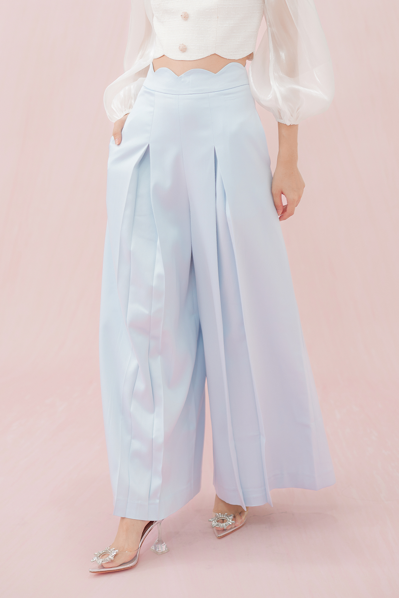 MARGO BLUE SATIN PLEATED PANTS
