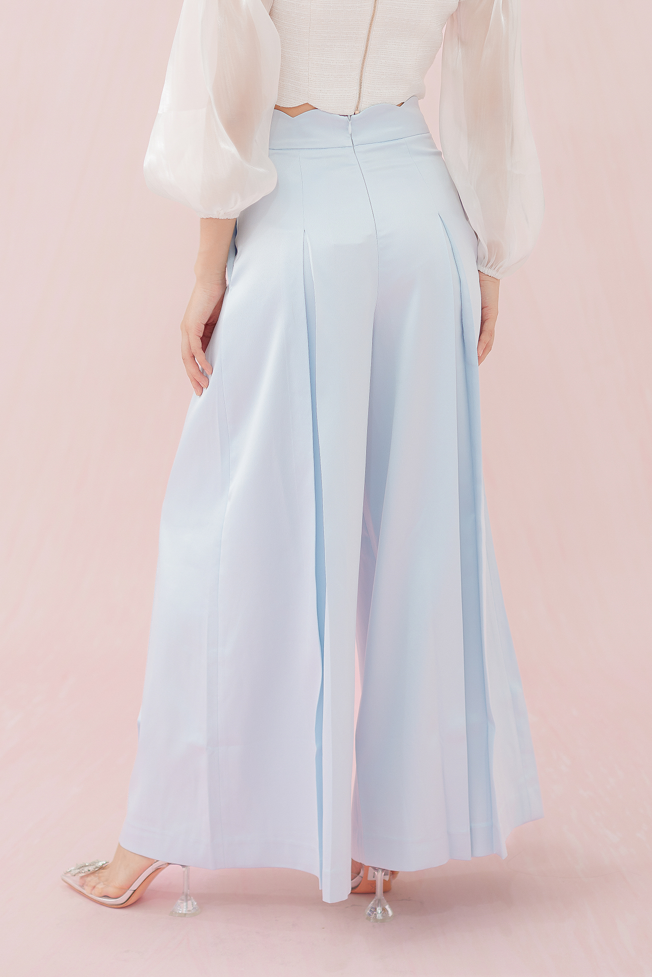 MARGO BLUE SATIN PLEATED PANTS