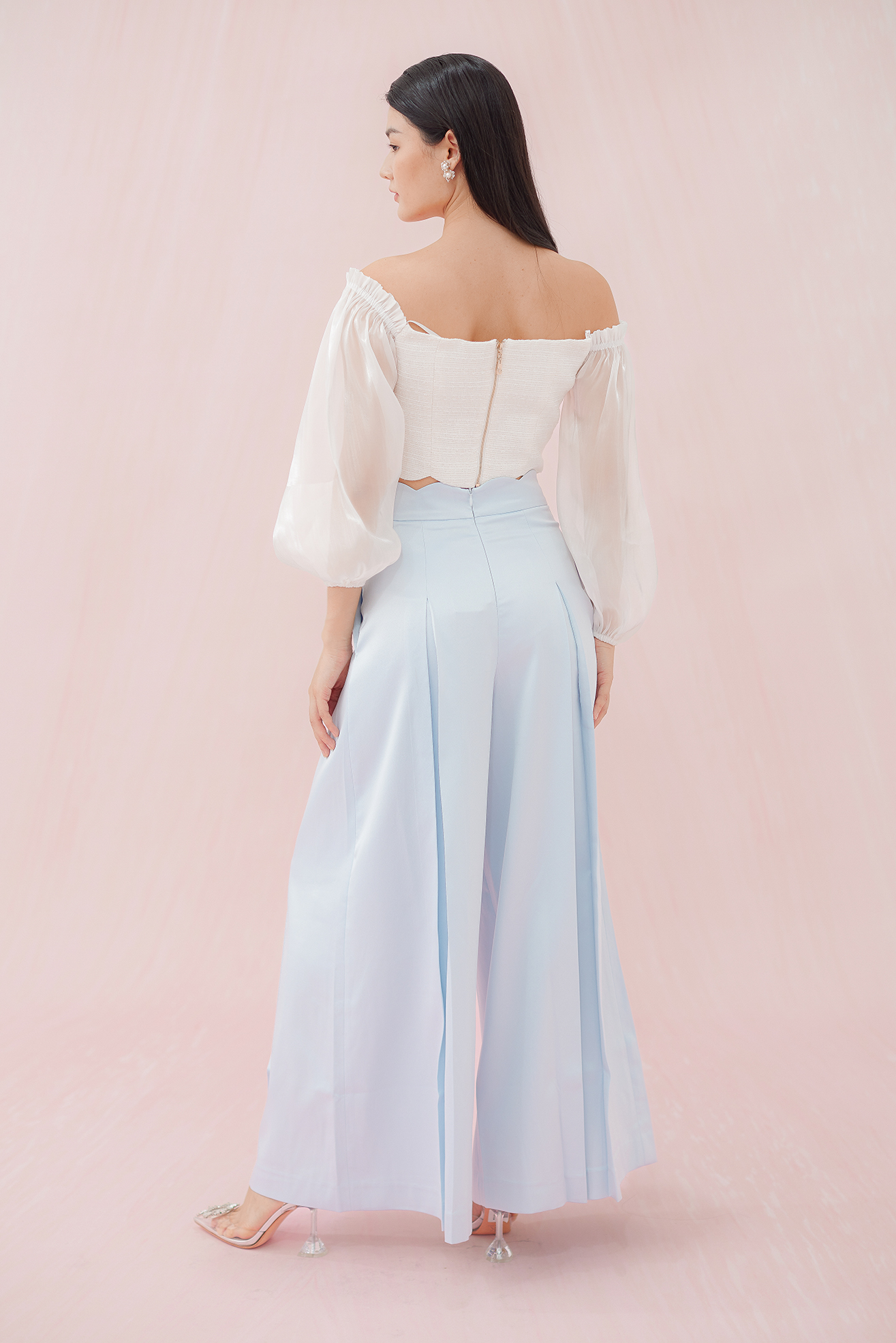 MARGO BLUE SATIN PLEATED PANTS