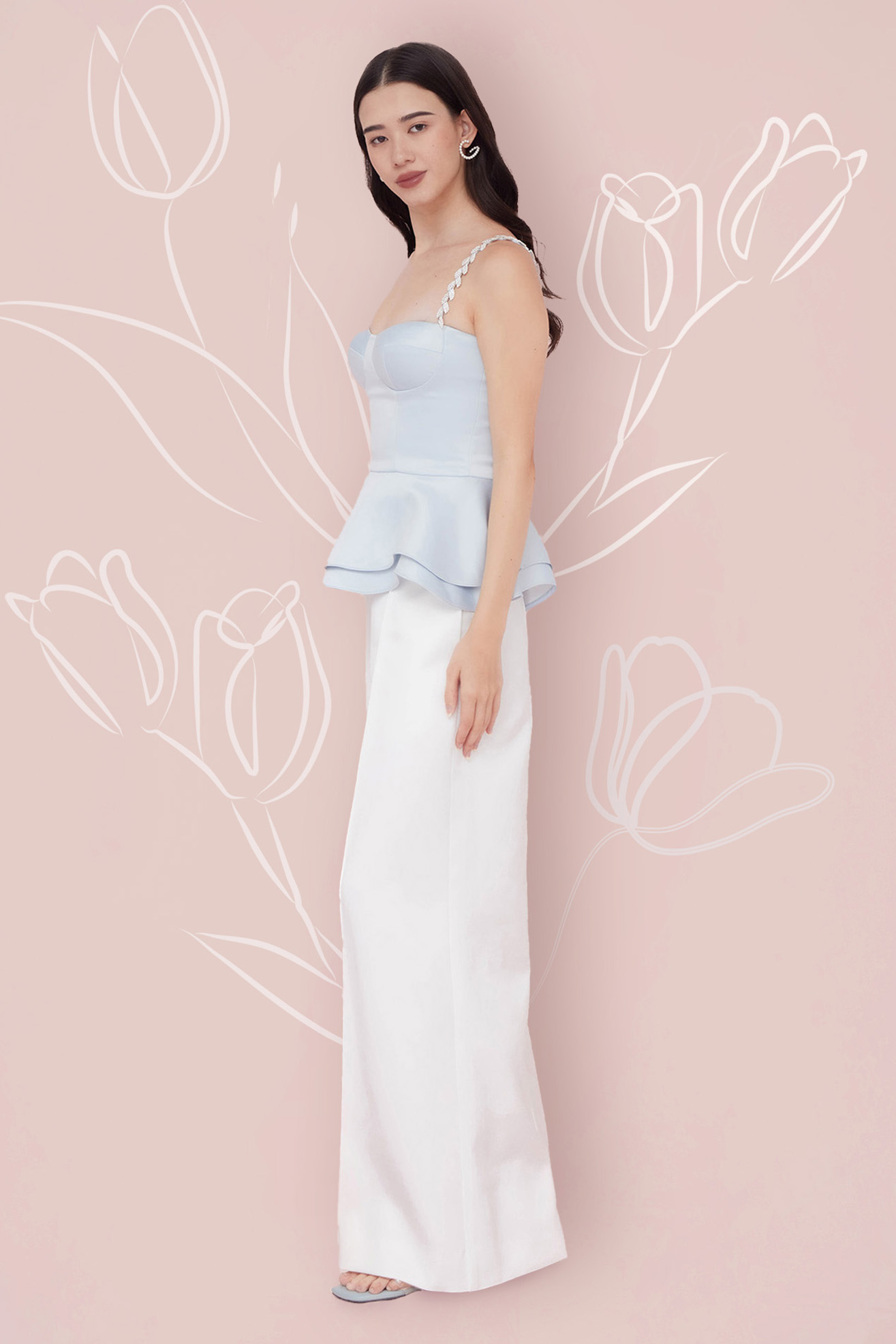 MARGOT WHITE SATIN PLEATED PANTS