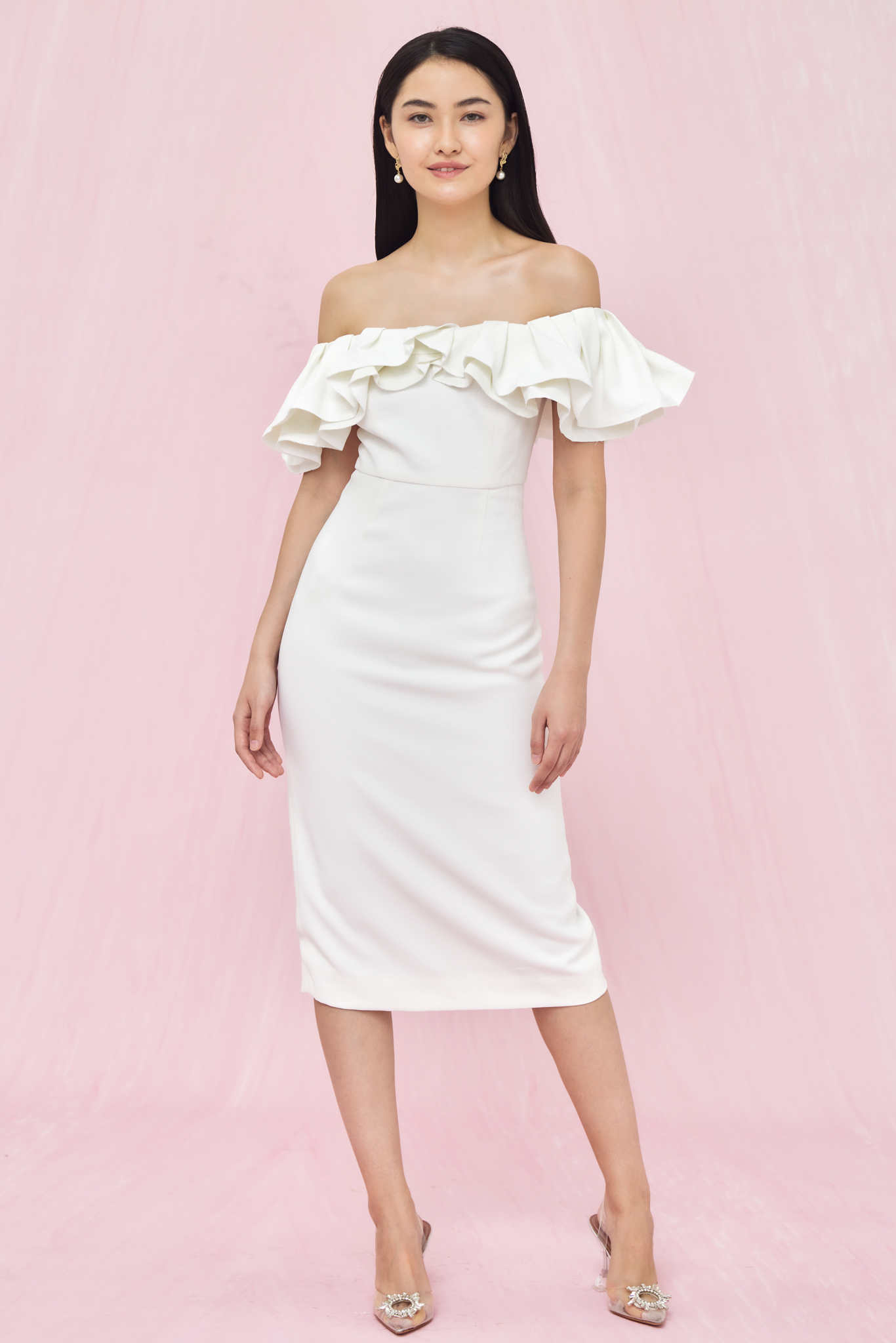 Gayleen White-Off Shoulder Dress