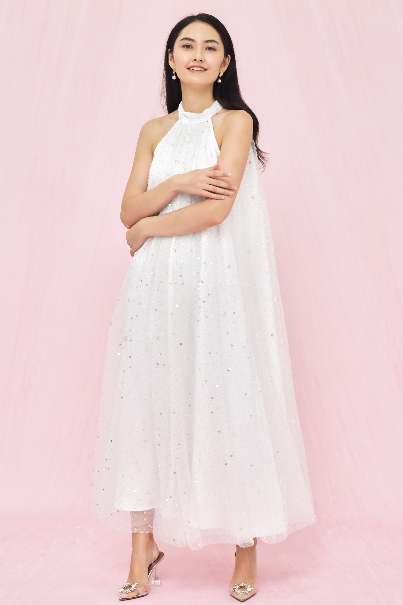 Glima White Sequin Long Dress
