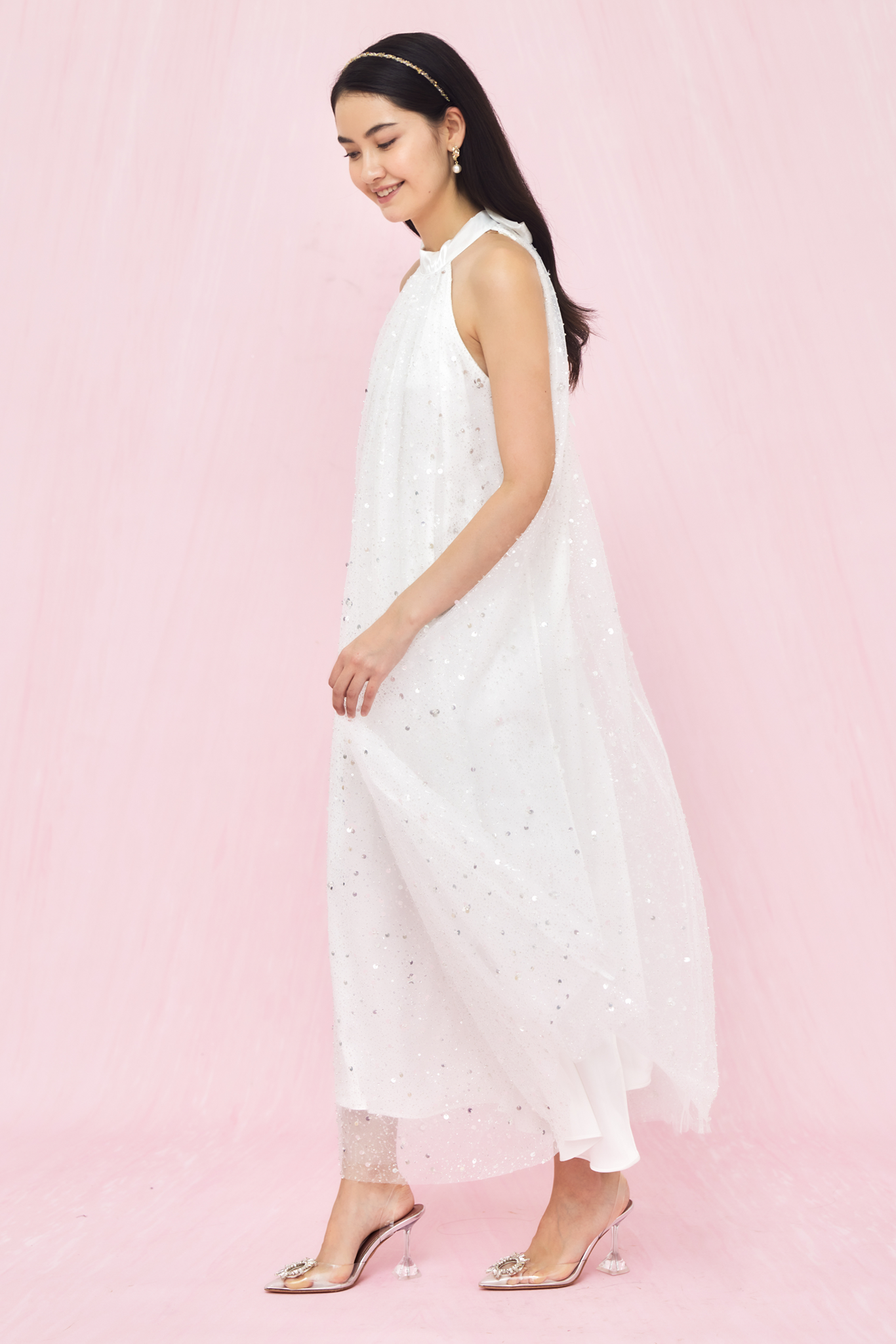 Glima White Sequin Long Dress