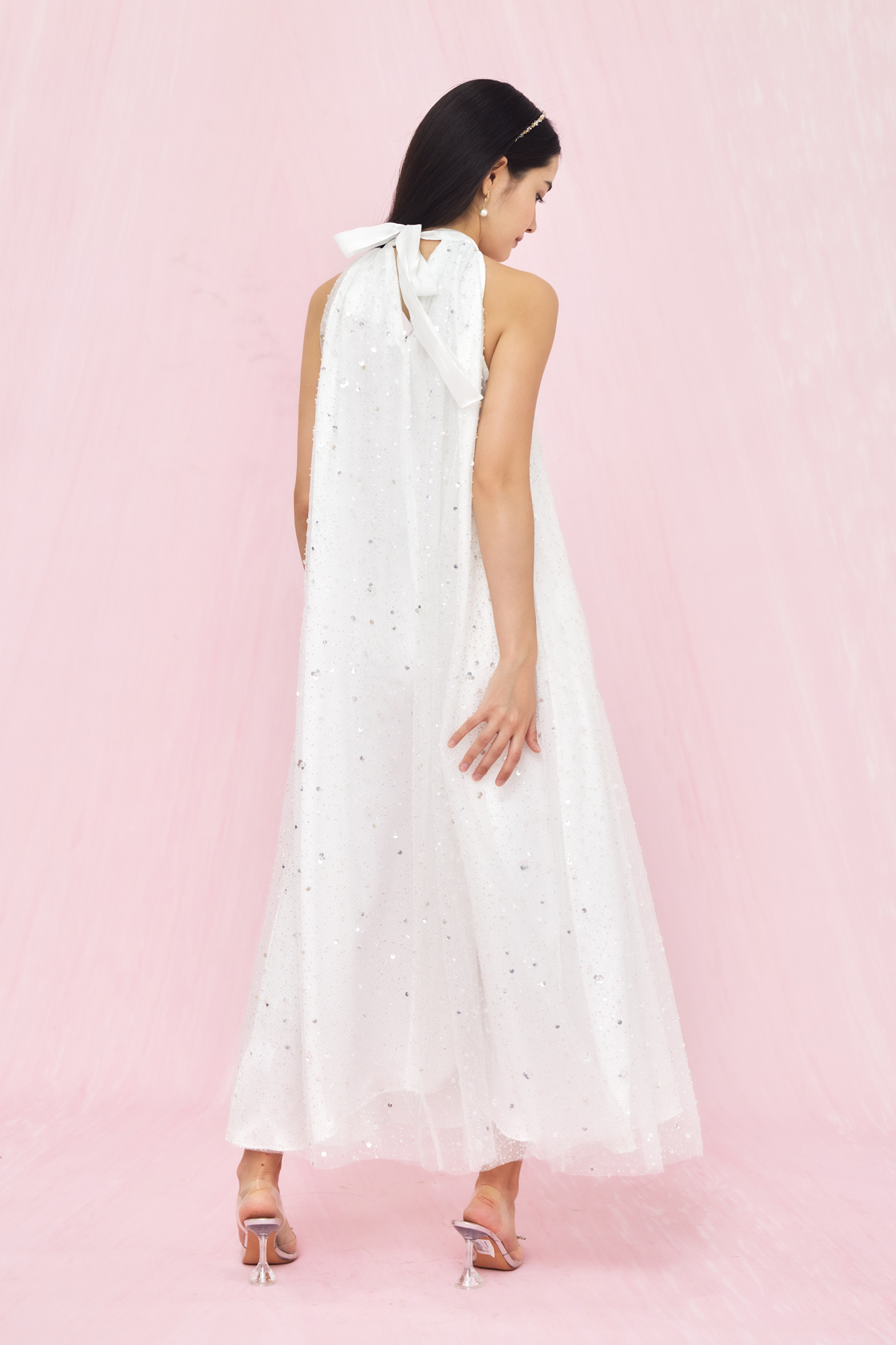 Glima White Sequin Long Dress