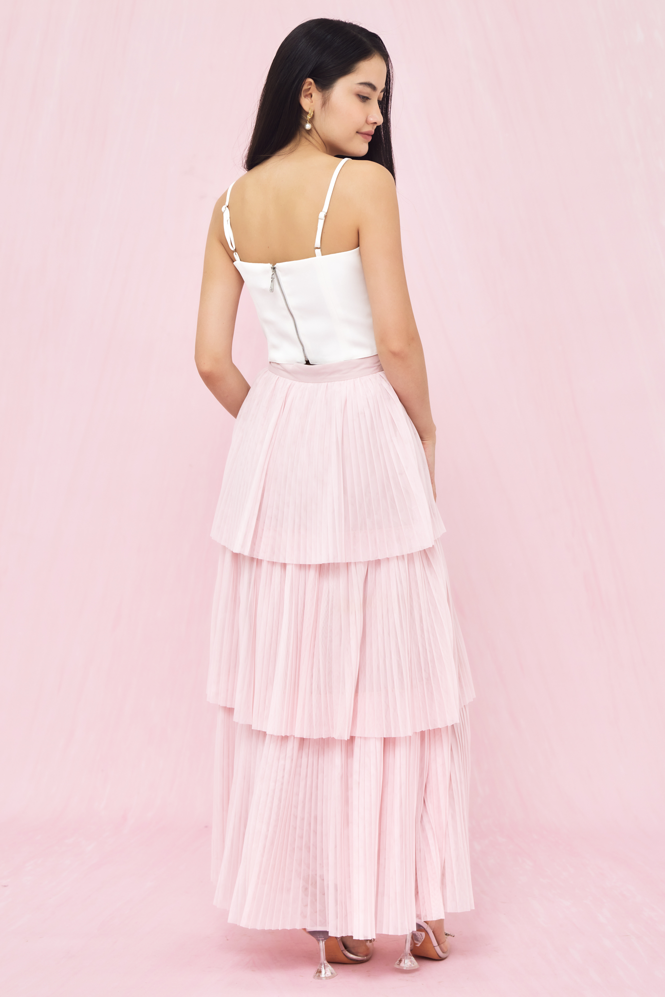 Geniffer Baby Pink Tiered Tulle Long Skirt