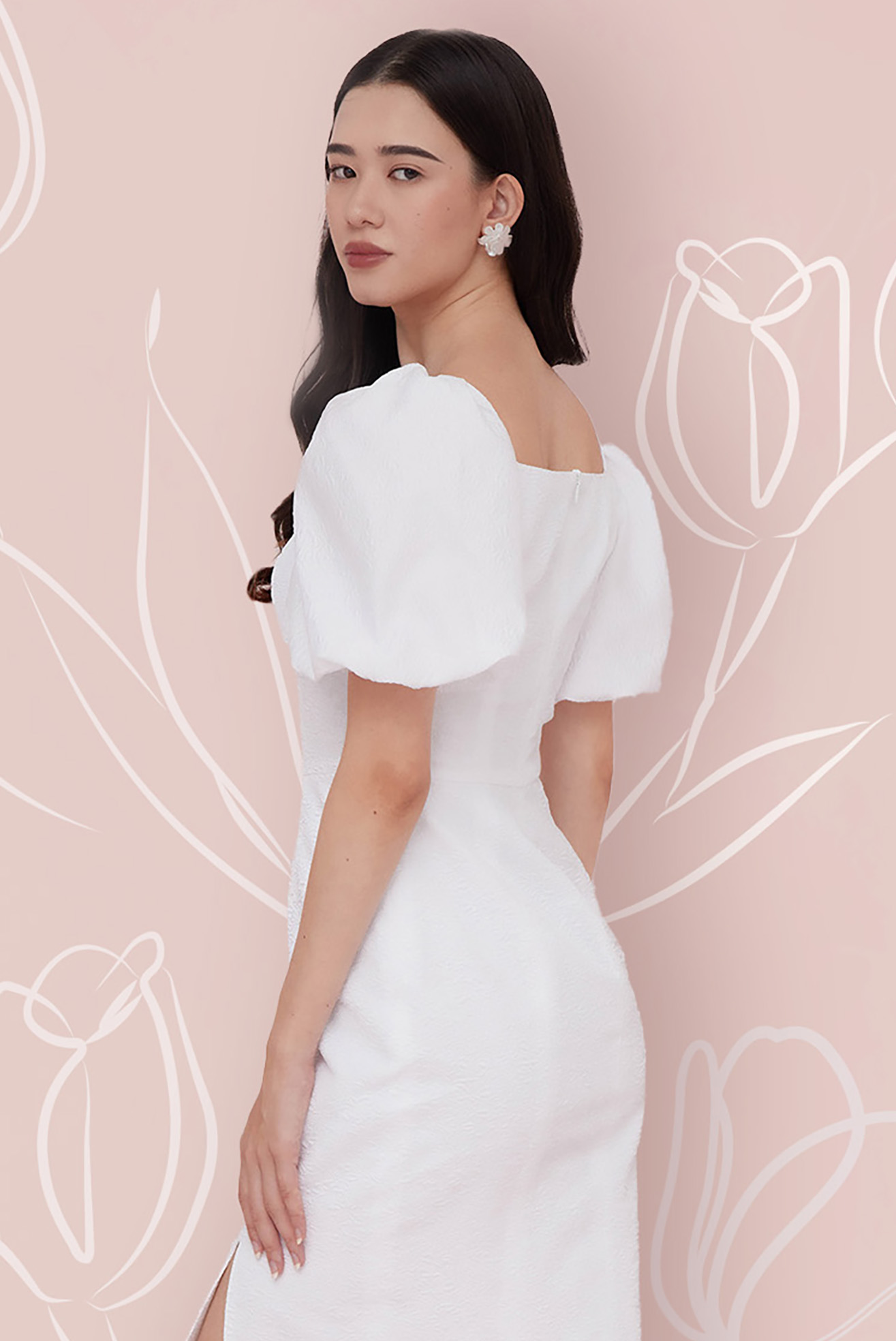 FLORINA WHITE JACQUARD DRESS