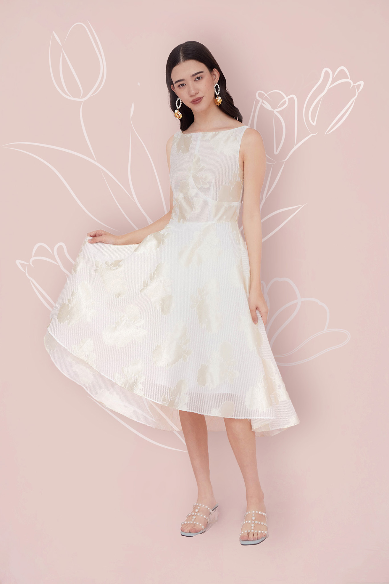 GLORIA WHITE JACQUARD DRESS