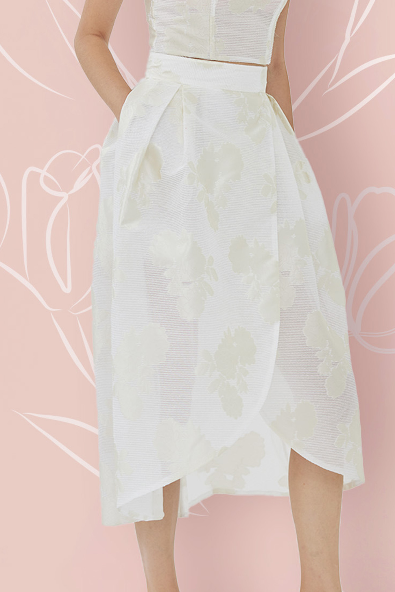 Francena White Jacquard LONG Skirt