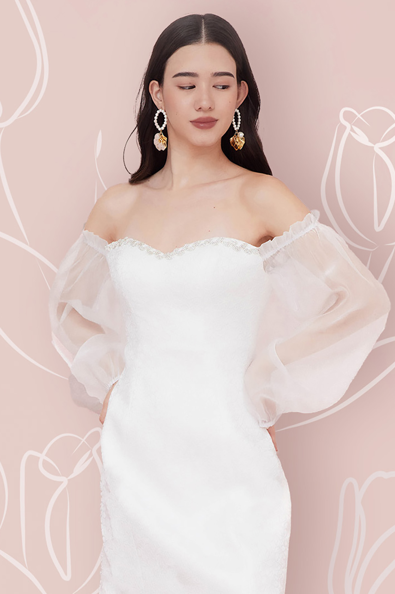 CLEMENTINE WHITE FLOWER JACQUARD DRESS