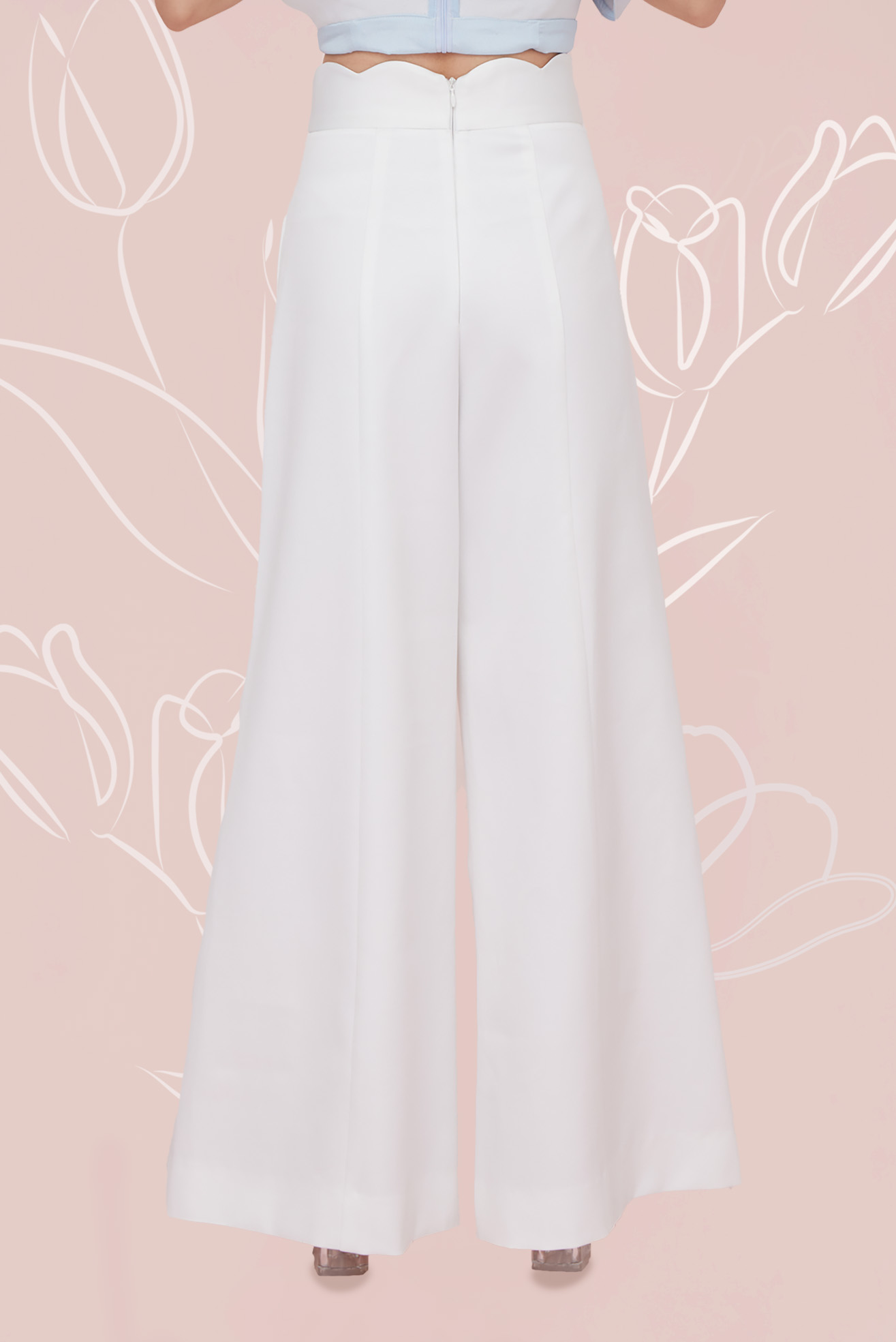 MARGOT WHITE SATIN PLEATED PANTS