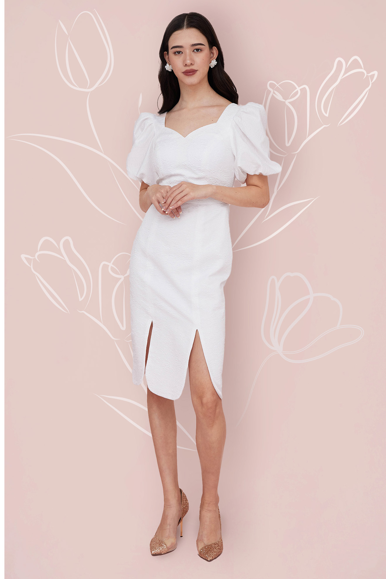 FLORINA WHITE JACQUARD DRESS