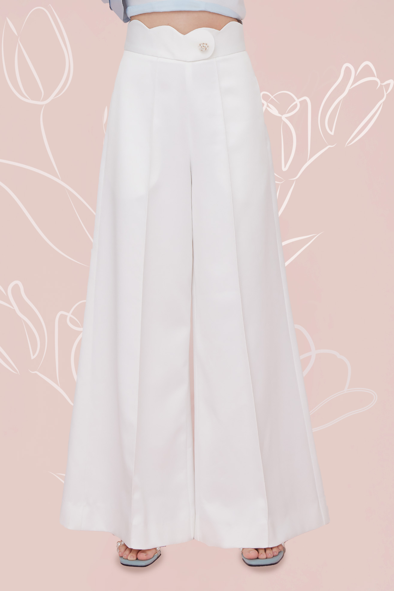 MARGOT WHITE SATIN PLEATED PANTS