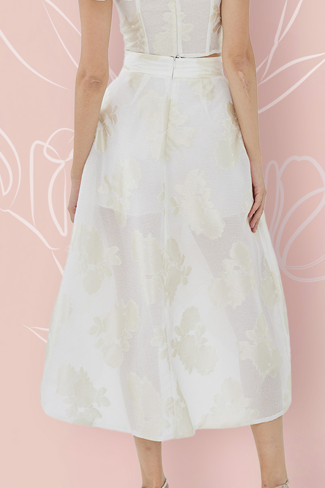 Francena White Jacquard LONG Skirt