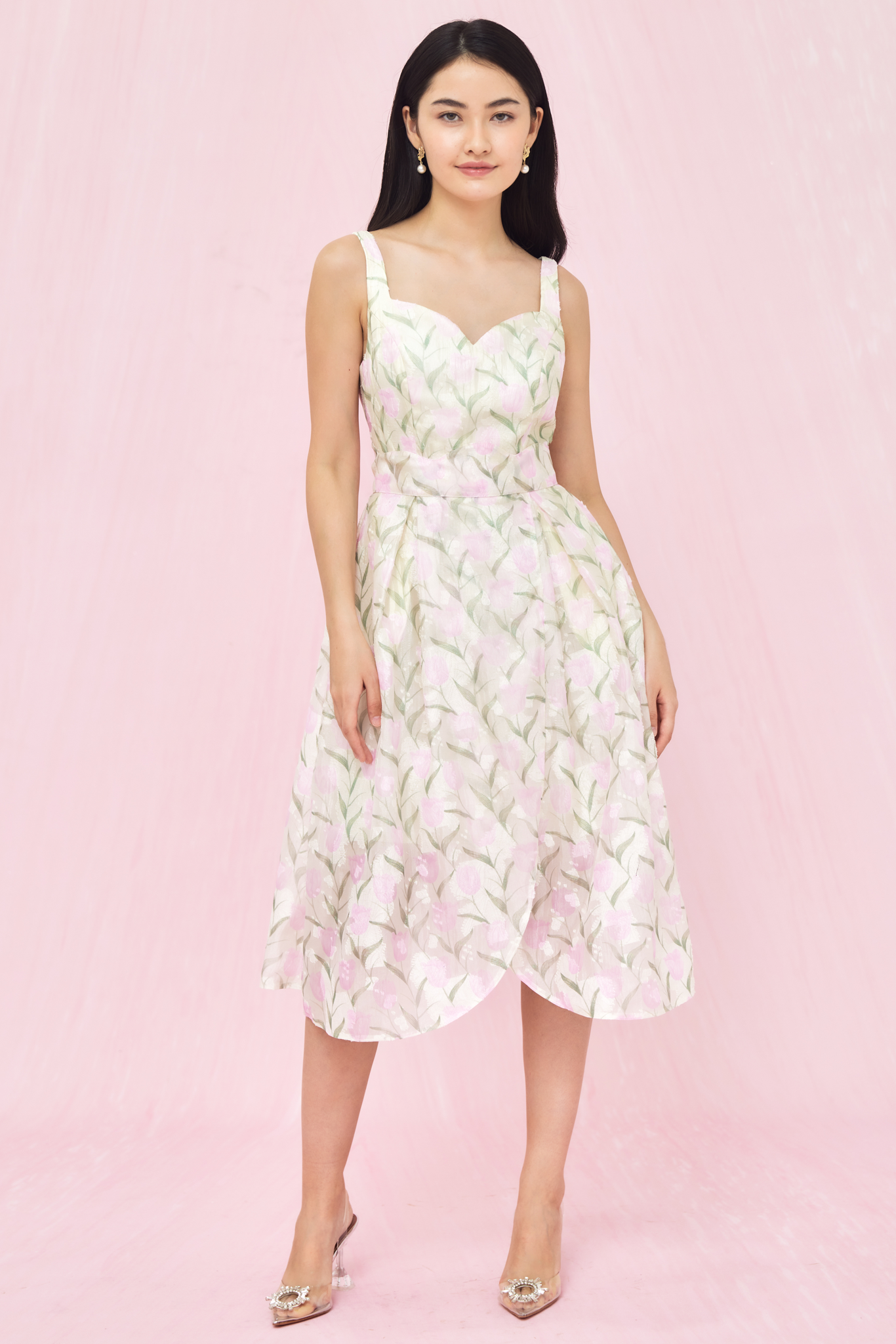 Anne Pink Tulip Jacquard Dress