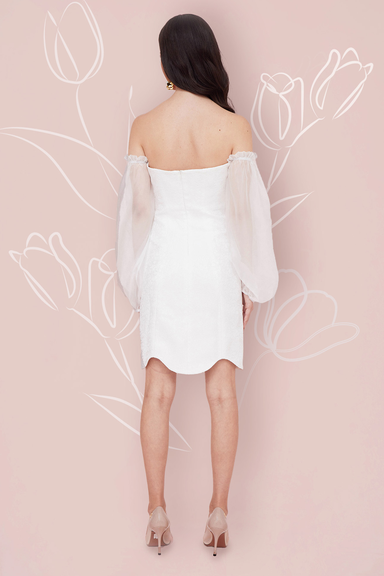 CLEMENTINE WHITE FLOWER JACQUARD DRESS