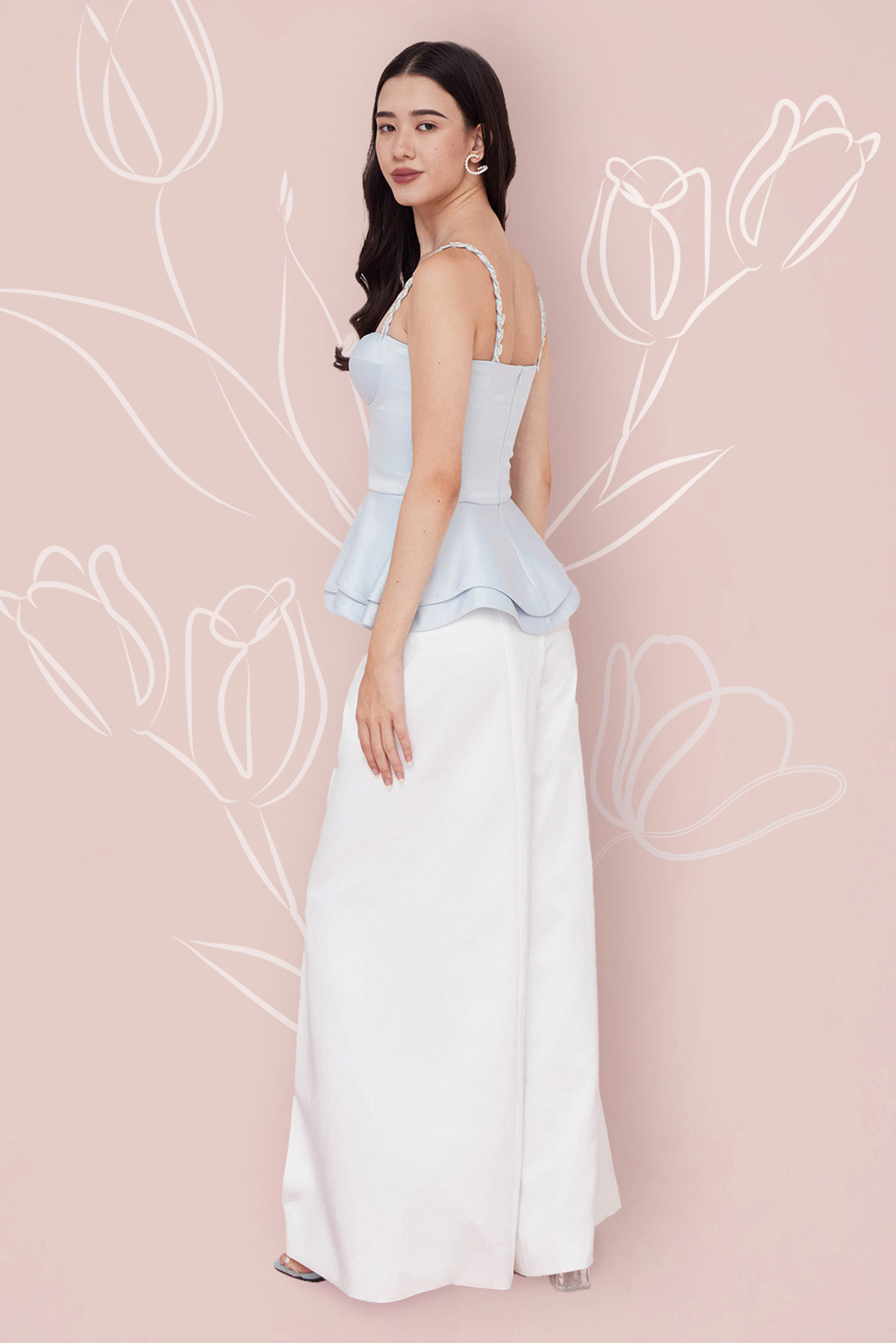 MARGOT WHITE SATIN PLEATED PANTS