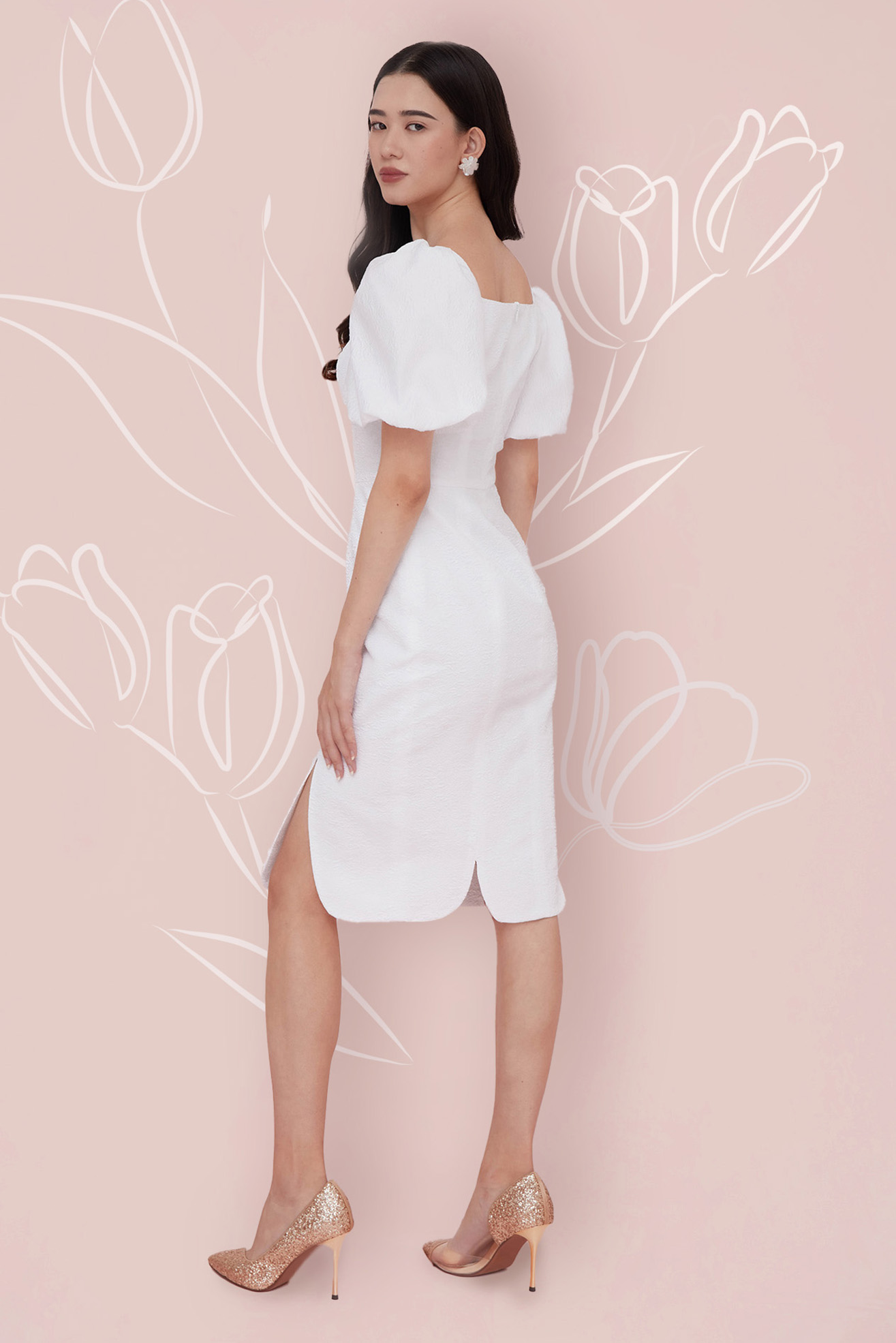 FLORINA WHITE JACQUARD DRESS