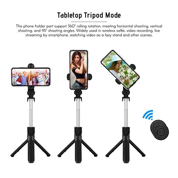 Diginut - XT-09 Selfie Stick with Bluetooth Shutter/ 360 Degrees Rotation/ Bluetooth Shutter Release