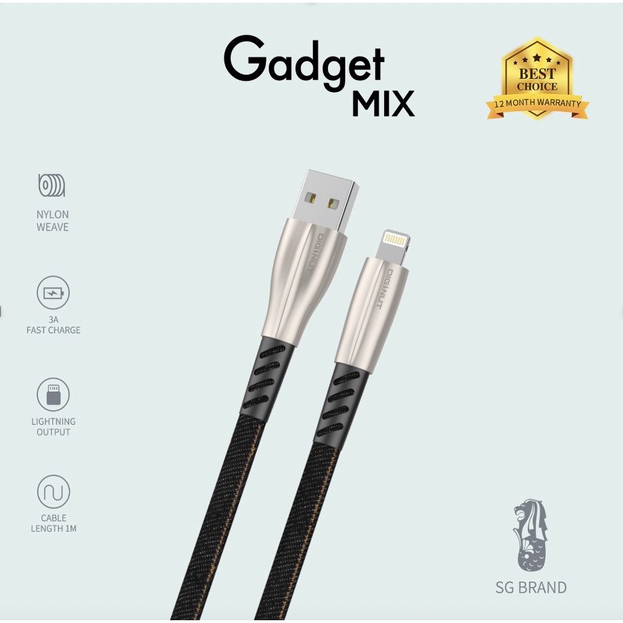 DIGINUT - BA-1012 Lightning/ Type-C Data Cable 1M/3A Black/ Fast Charging/ Data Transfer