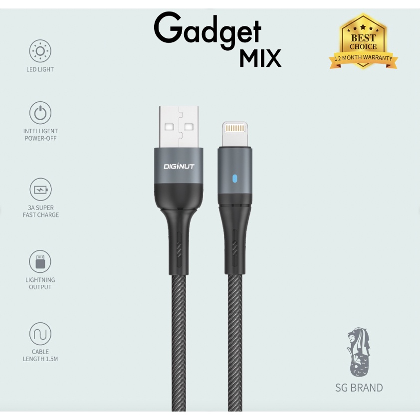 DIGINUT - BA-1505L Intelligent Power-Off Lightning Data Cable 1.5M/3A/Fast Charge/Data Transfer