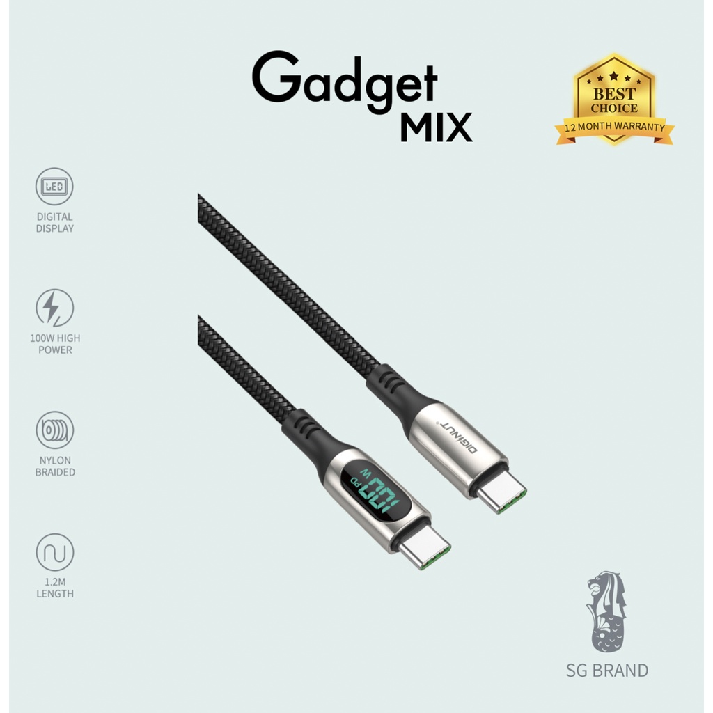 DIGINUT - BC-1207C Zinc Alloy Type-C To Type-C Data Cable 1.2M PD 100W Black