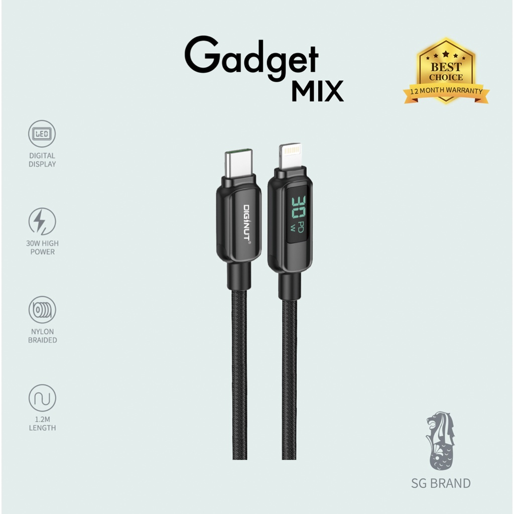 DIGINUT - BC-1206L Zinc Alloy Type-C To Lightning Data Cable 1.2M PD 30W Black