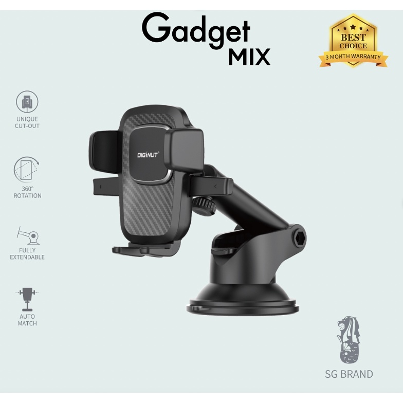DIGINUT - CH-25 Car Mount Holder/ 360 Degrees Rotations/ One-Handed Operation/ 2IN1 Set