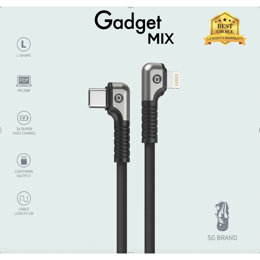 DIGINUT - BC-1202L/2002L Type-C To Lightning L-Shape PD 20W Data Cable 1.2M/2M/3A Black/ Fast Charging