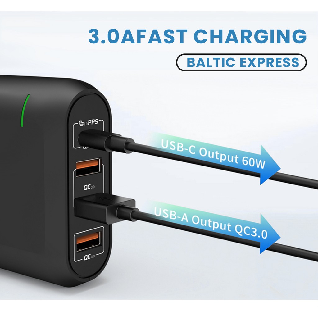 DIGINUT 66W 4-Port USB Charger/ Charging Port Station/ Power Delivery/ Quick Charge 3.0/ Fast Charging