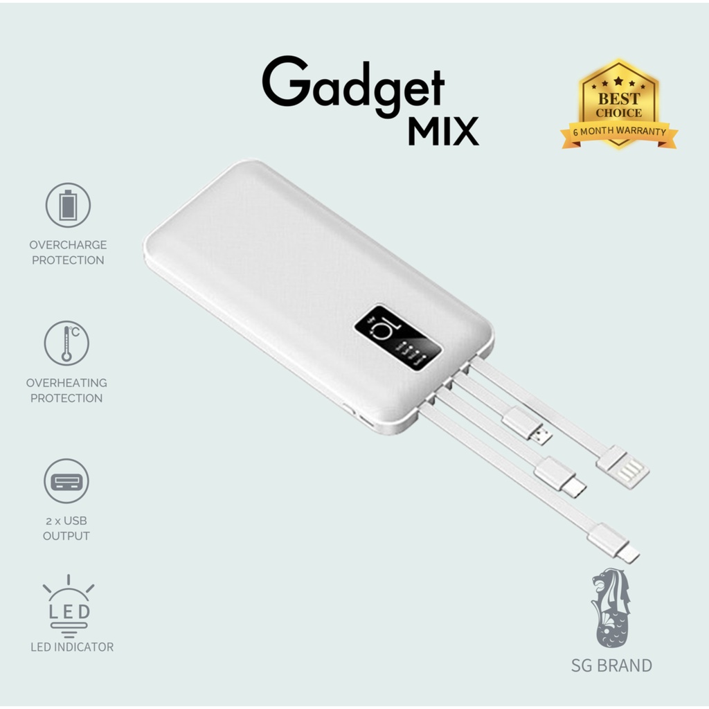 DIGINUT - PX07 10000mAh Built-In Cables Power bank/ iP/ Type-C/ Samsung/ Fast Charging