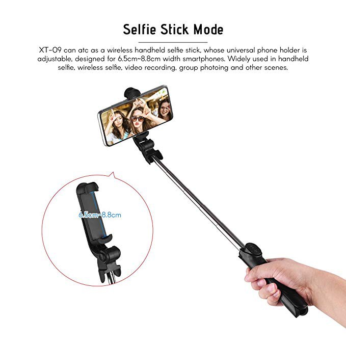 Diginut - XT-09 Selfie Stick with Bluetooth Shutter/ 360 Degrees Rotation/ Bluetooth Shutter Release