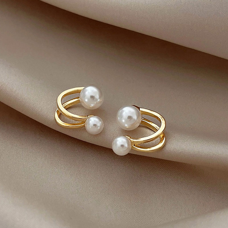 【S925銀】轻奢女士法式幾何珍珠耳環