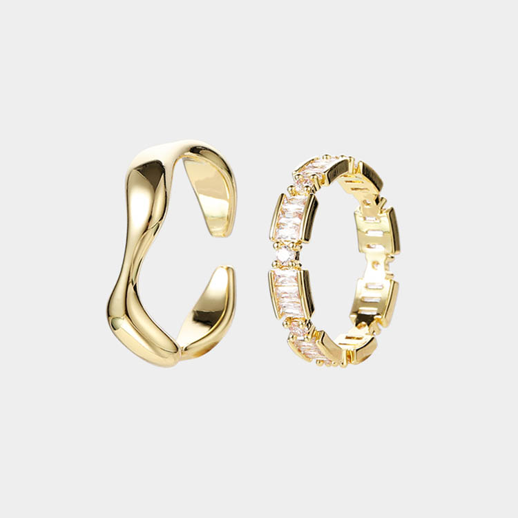 【S925純銀】兩件組輕奢金色戒指 開口設計