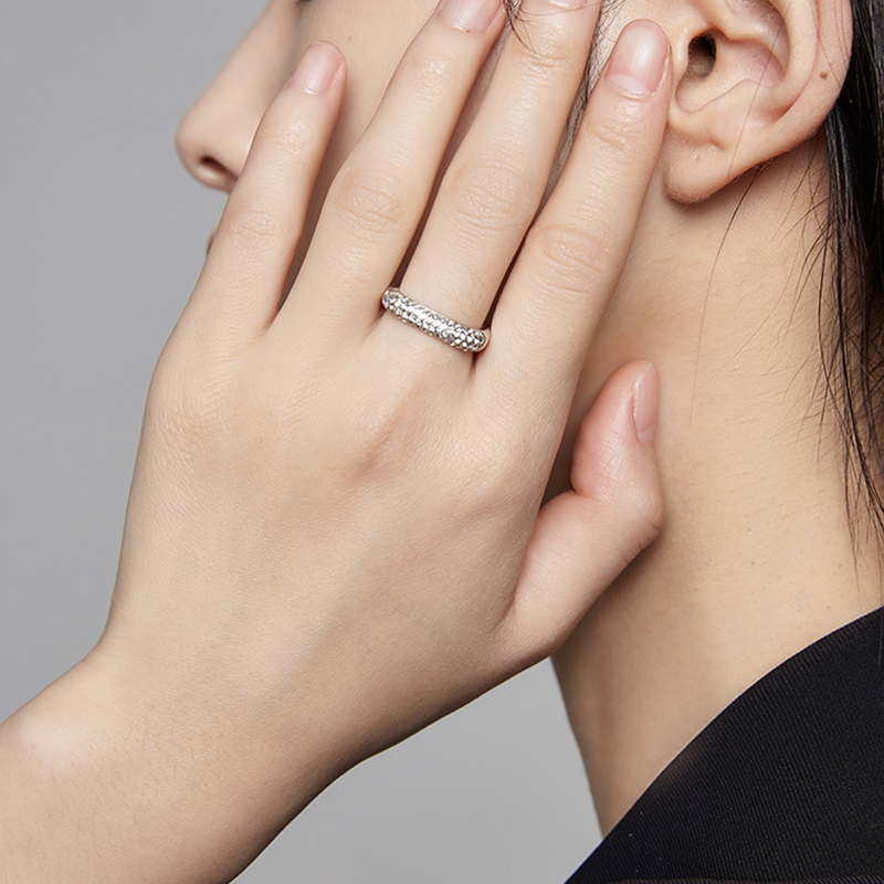 S925銀 個性時尚 方形鋯石開口戒指