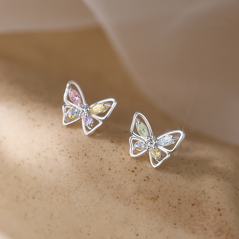 【純銀】彩蝴蝶耳釘/colorful butterfly earrings