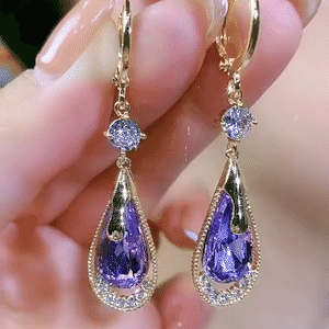 S925純銀 高級感紫色水晶水滴形耳環